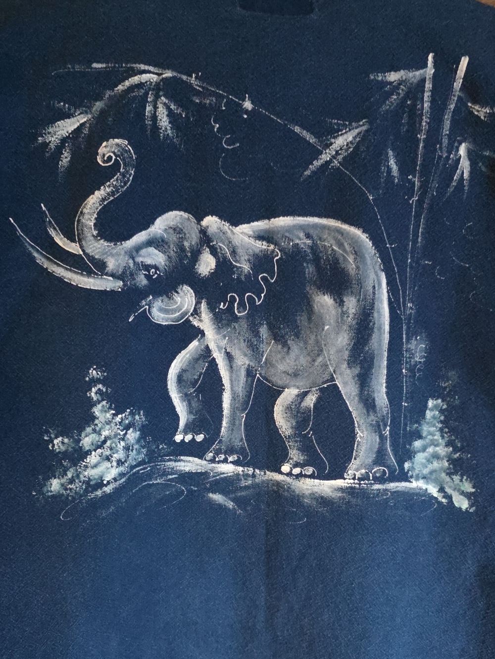 Paluang Indigo Home XL Thai Indigo Batik Elephant Artisan Jacket Shirt